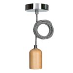 BAILEY - BAI suspension Lima E27 Bois 1.5M Câble Noir/Blanc 2x0.75 Rosace Argent 60W - 141481