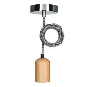 BAILEY - BAI suspension Lima E27 Bois 1.5M Câble Noir/Blanc 2x0.75 Rosace Argent 60W - 141481