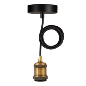 BAILEY - BAI suspension Oslo E27 Dorée Antique 1.5M Câble Noir 2x0.75 Rosace Noir 60W - 141470