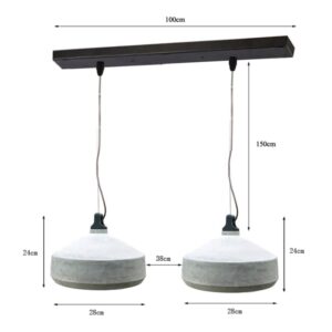 BAILEY - Concrete Pendant 2 Lights E27 1.5M Black Suspension - 141575