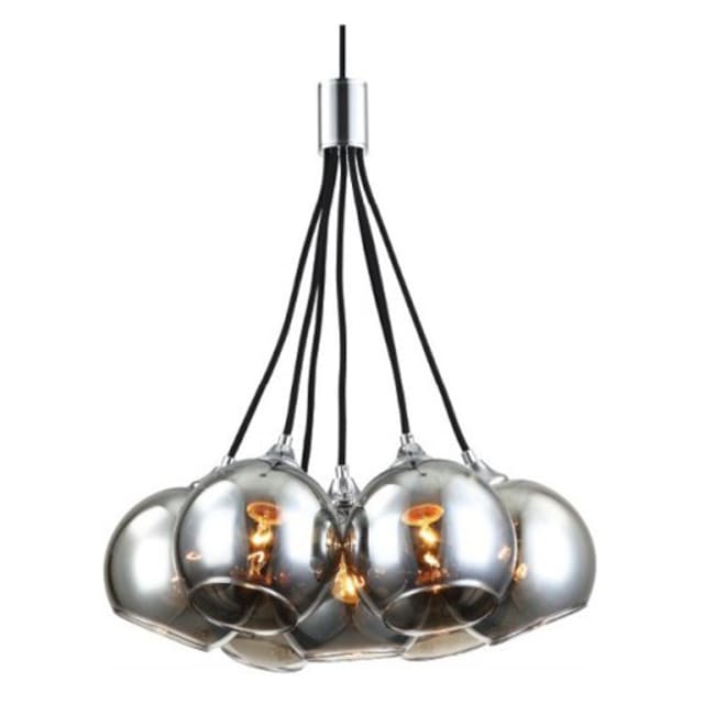 FANTASIA - ROGODO - 7x E27 - acier / verre - max 60W - dia 450mm x 2000mm - noir/ gris fumé - 3416199 FANTASIA - ROGODO - 7x E27 - acier / verre - max 60W - dia 450mm x 2000mm - noir/ gris fumé - 3416199
