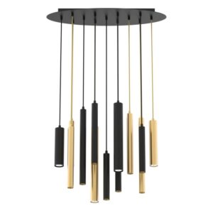 PSM LIGHTING - BACH suspension - base ovale avec 13 suspensions - avec driver LED noir texture - 4977.13.LED.2M.WW
